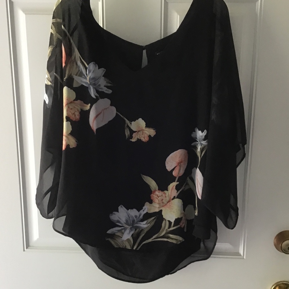 White House Black Market Black Floral Sheer Blouse Size Small